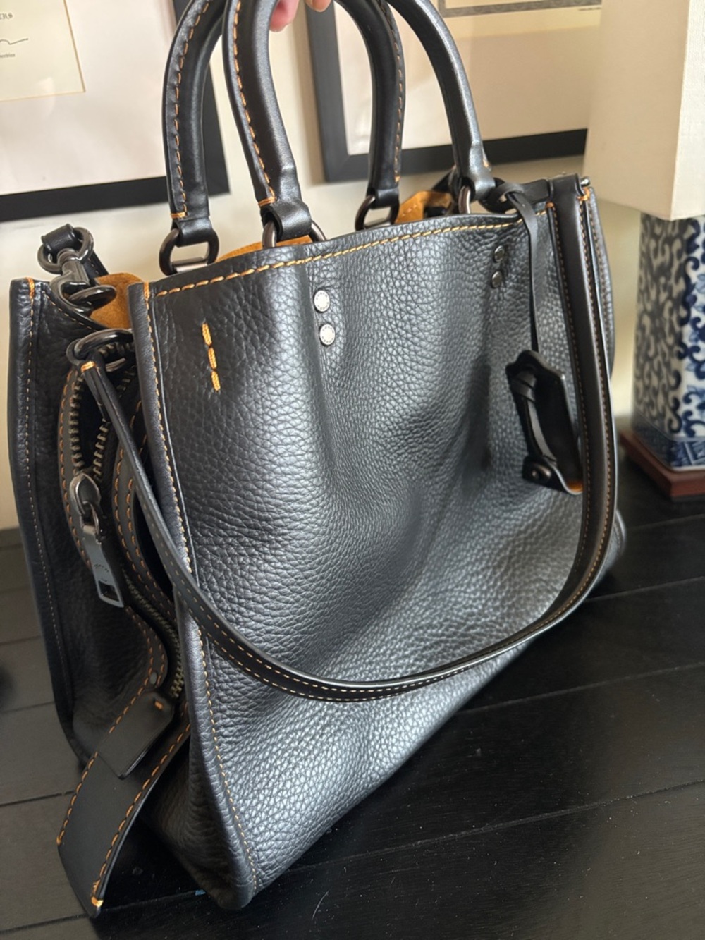 Coach Black Pebbled Leather Satchel with Tan Interior - Picture 4 of 5